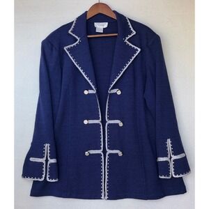 VINTAGE Navy Blazer Jacket Women's Nautical Double Breast Wool Knit Oversized